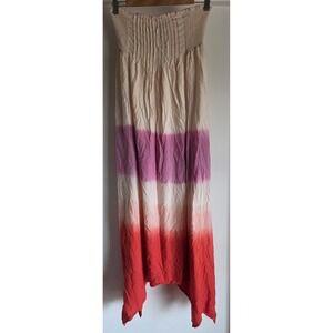 Roxy Maxi Dress Strapless Ombre Pink Red White Sleeveless Resort Sundress Gown